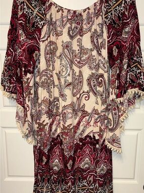 Bohemian Paisley Off-Shoulder Dress in Cream and Burgundy